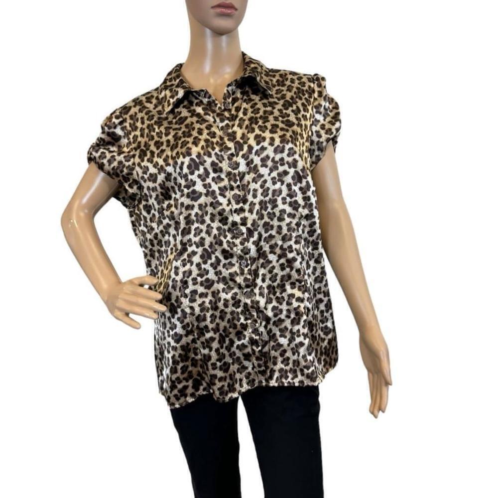 Women's Style & Co. Blouse Size 18 Brown Gold Animal Print